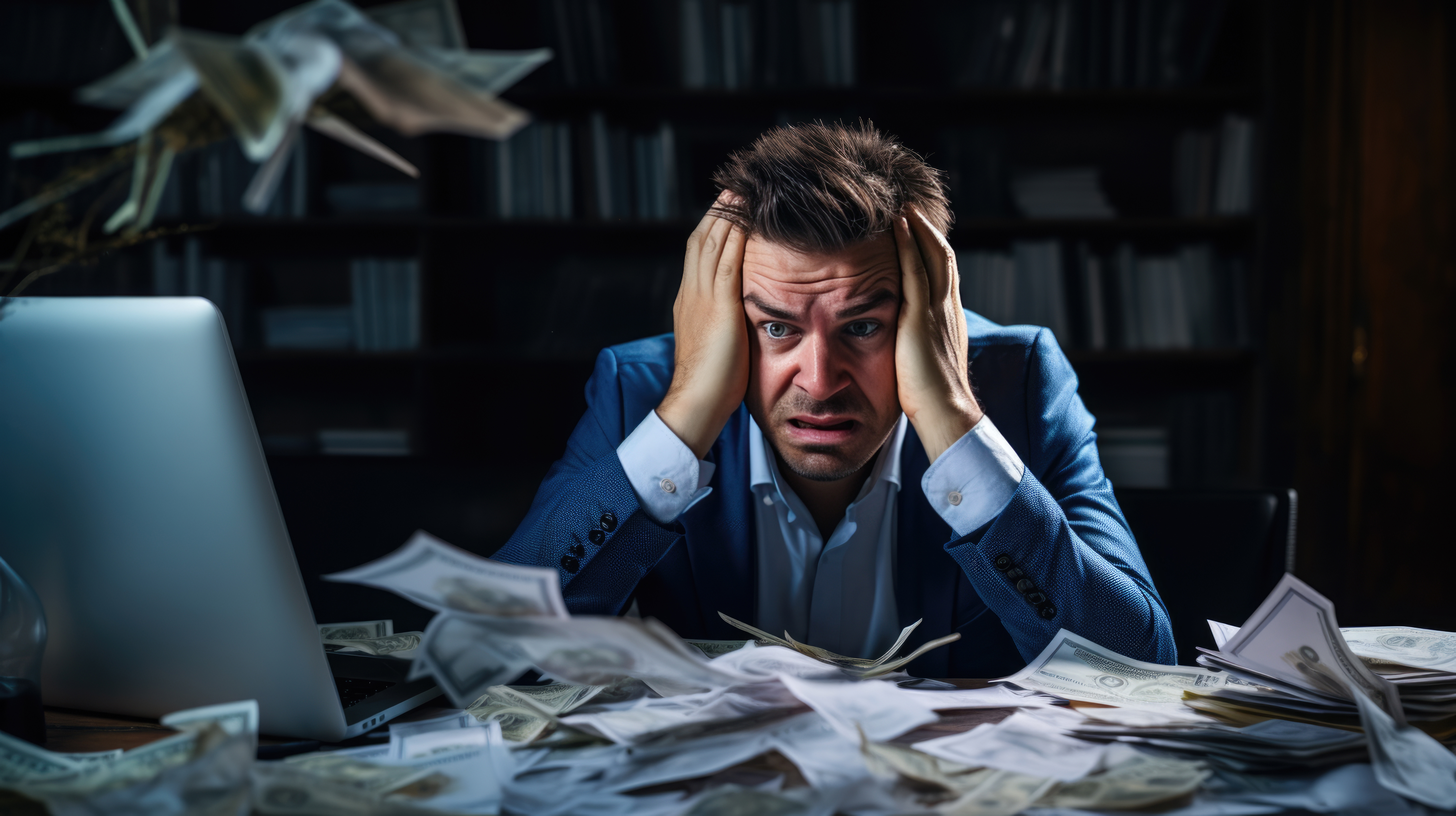 Man under stress due to overwork at the office.